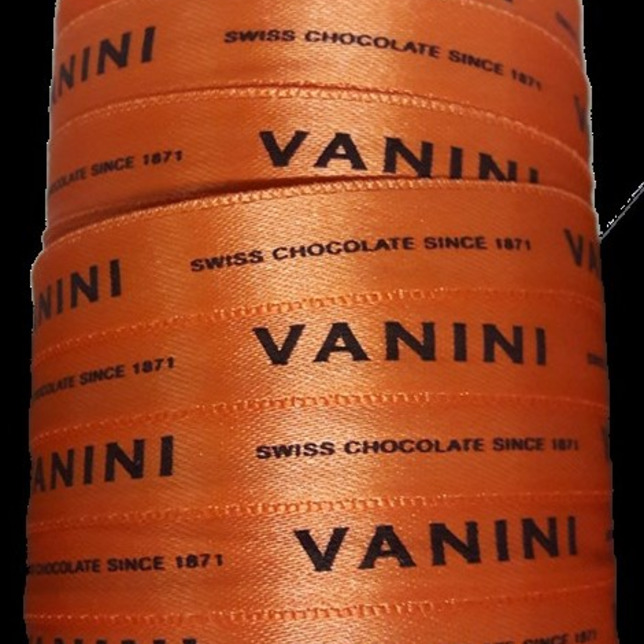 Nastro arancione logo Vanini in rilievo - 15mm  bobine (80ml)