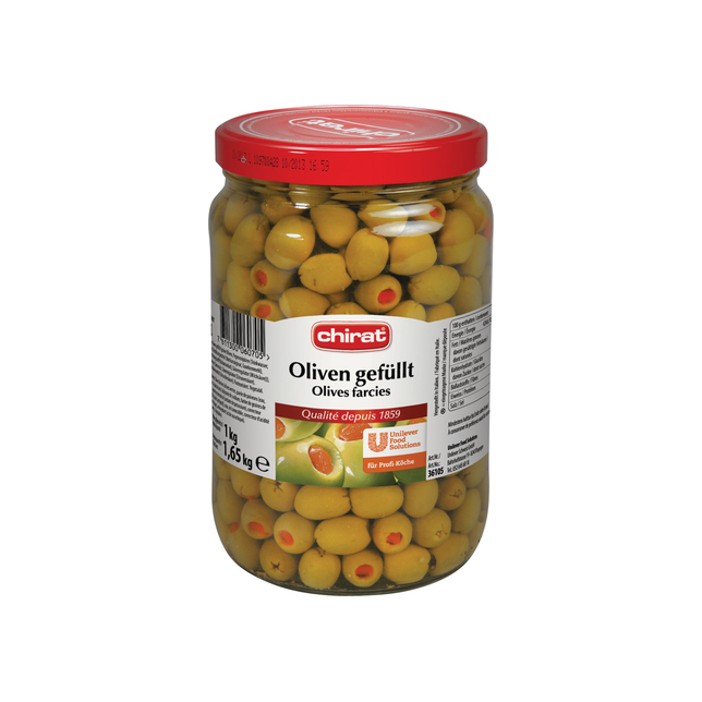 Oliven grün gefüllt mit Peperoni Chirat 4x1,65kg