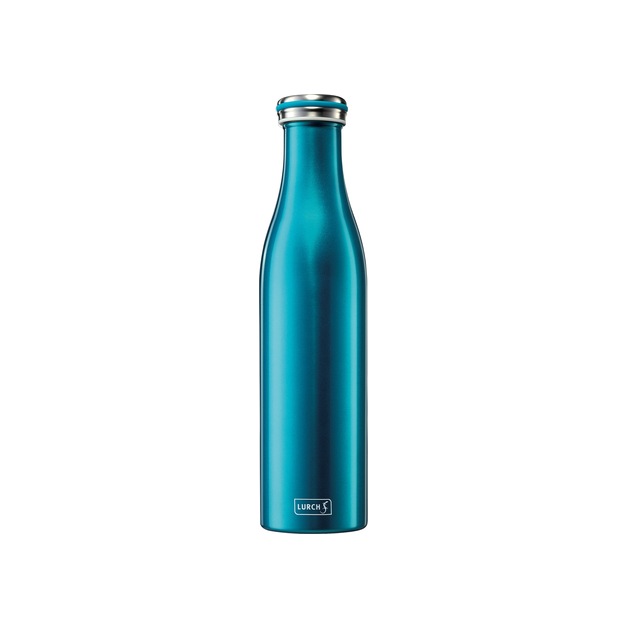 Lurch Isolierflasche, Edelstahl Wasserblau,  kalt u. warm bis zu 12 Stunden Inhalt = 750ml