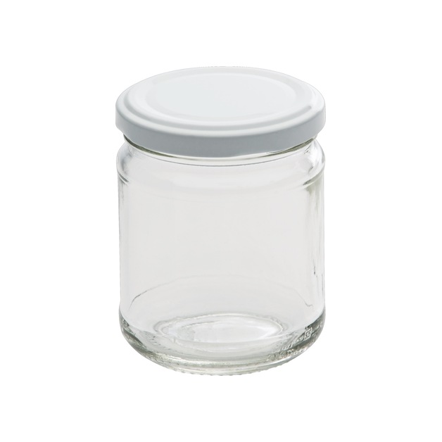 Einkochglas Inhalt = 212 ml, rund, mit weißem Deckel