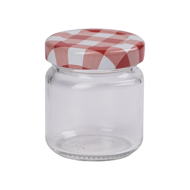 Einkochglas Inhalt = 53 ml, rund, Deckel Karo rot