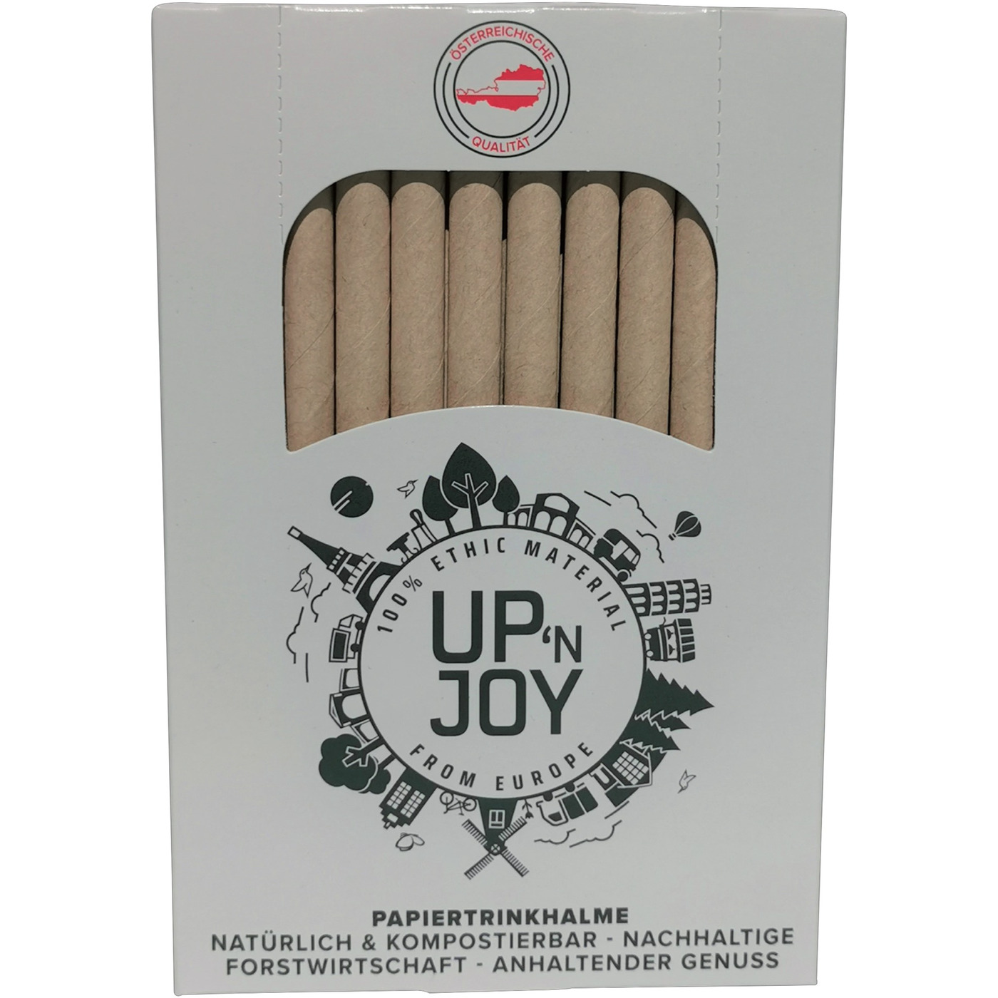 UPNJOY Papier-Strohhalme Weiß - 140 Stück Bio & Kompostierbar | 145mm Für Cocktails & Getränke