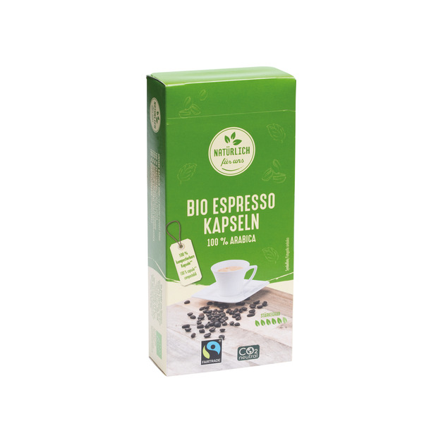 natürlich für uns Bio Fairtrade Kaffeekapseln Espresso 100 % Arabica Kaffee, kompostierbar 10 Stück