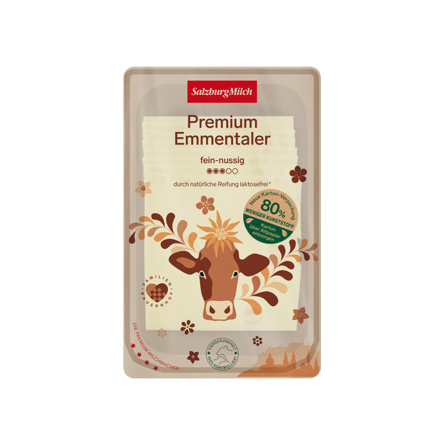 SalzburgMilch Premium Emmentaler Scheiben 45% Fett i . Tr. traditionell aus Heurohmilch hergestellt 150 g