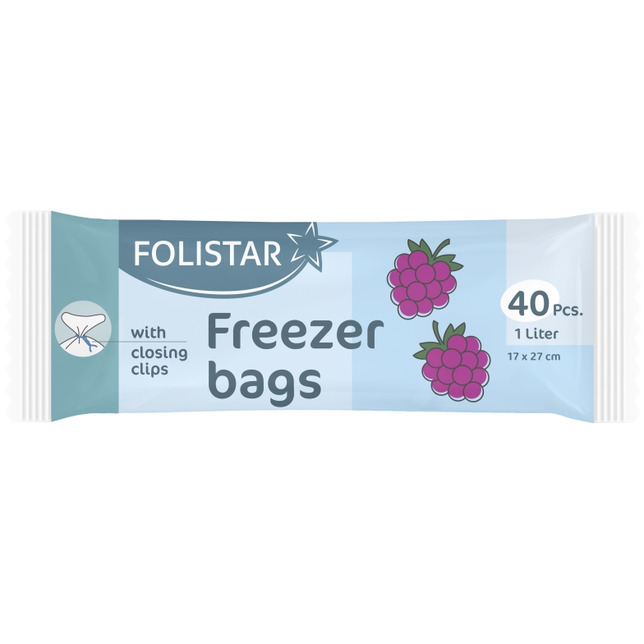 Folistar Tiefkühlsack 1L 40 Stück mit Klips