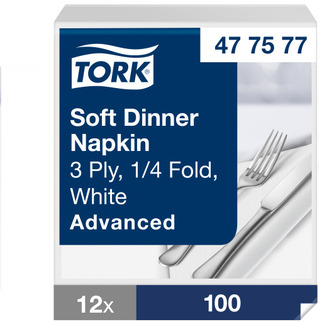 Tork Soft Dinnerservietten 39x39cm 100Stk 1/4F 3lg weiß