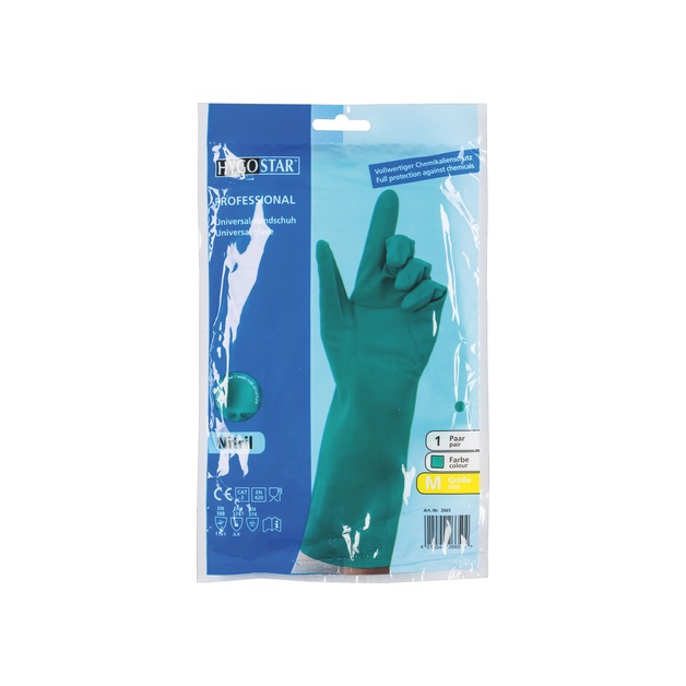 Hygostar Chemikalienschutz Handschuh Professional Nitril, grün, 34 cm, M 1 Paar