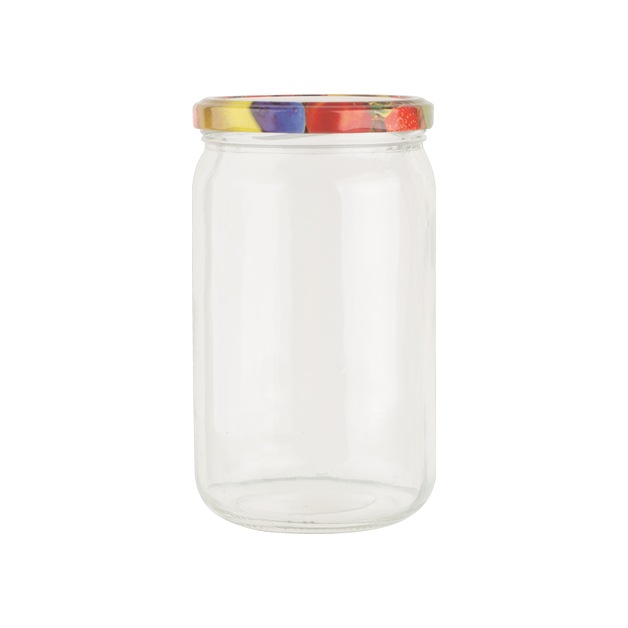 Einkochglas Inhalt = 720 ml, rund, mit Deckel Obstdekor