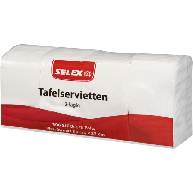 Selex Servietten 33x33cm 300 Stück 1/8F 2lg weiß