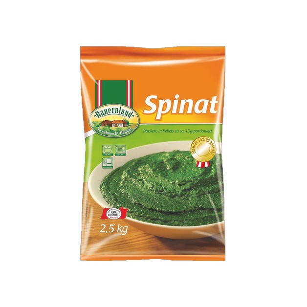 Bauernland Österreichischer Spinat passiert, in Pellets portioniert, tiefgekühlt 2,5 kg
