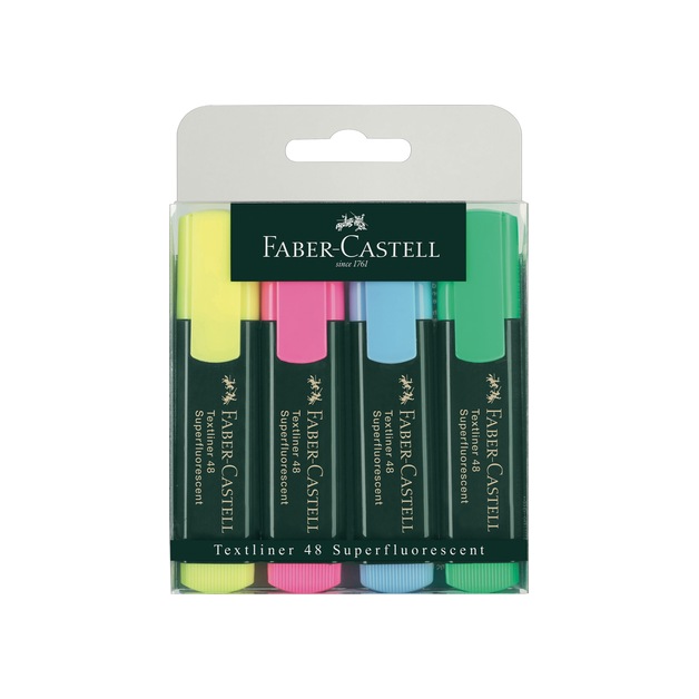 Faber Castell Textliner sortiert 2 - 5 mm, gelb, rosa, blau, grün 4 Stk.