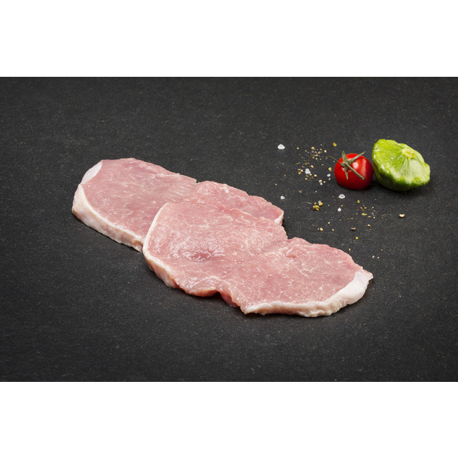 Schweine Karreesteak entvliest 120g doppelt geschnitten.