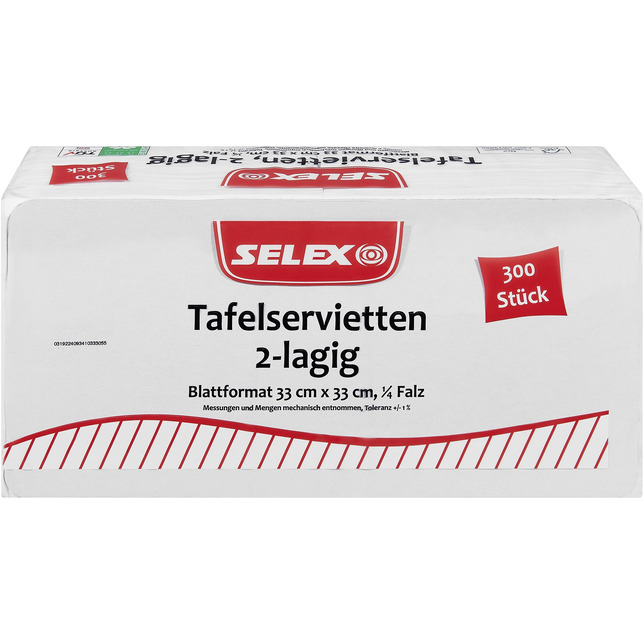 Selex Servietten 33x33cm 300Stk 1/4F 2lg weiß