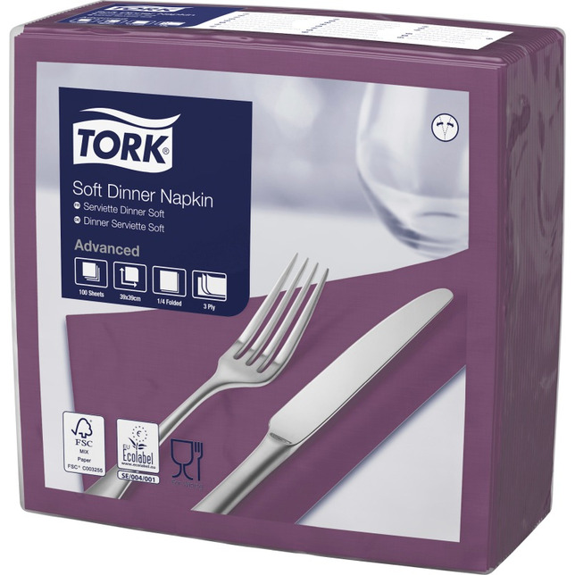 Tork Soft Dinnerservietten 39x39cm 100Stk 1/4F 3lg violett