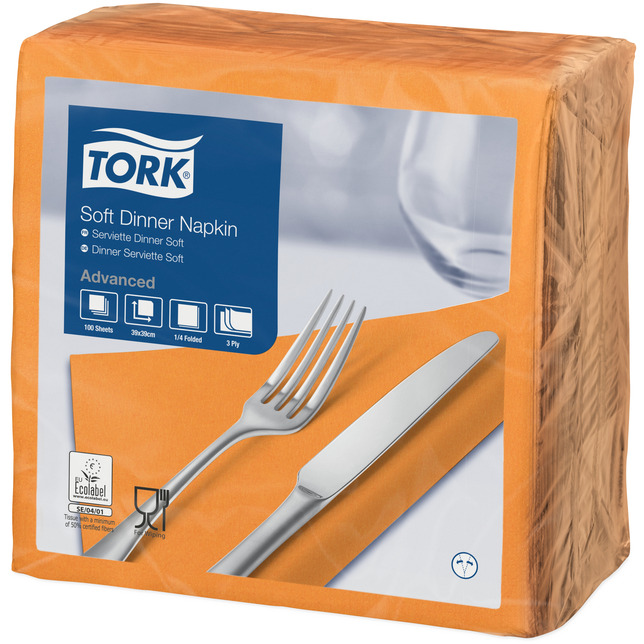 Tork Soft Dinnerservietten 39x39cm 100Stk 1/4F 3lg orange