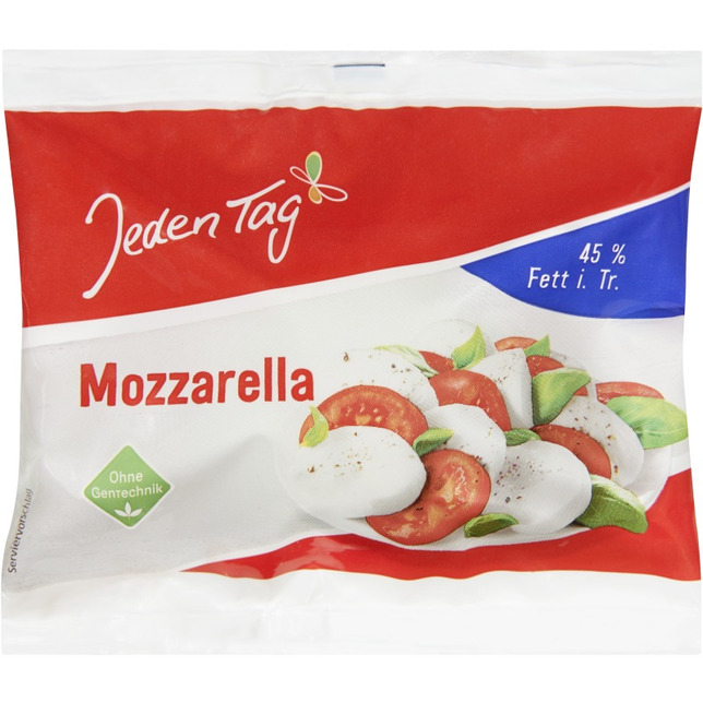 Jeden Tag Mozzarella 125g 45% FiT. Ohne Gentechnik