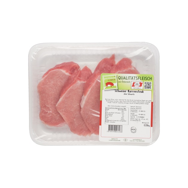 premium - Schwein Karreesteak ohne Schwarte, frisch aus Österreich 4 x ca. 120 g