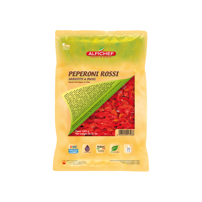 Peperoni rossi arrostiti/pel. filetti Alfi 1000g netto - 770g sgocciolato