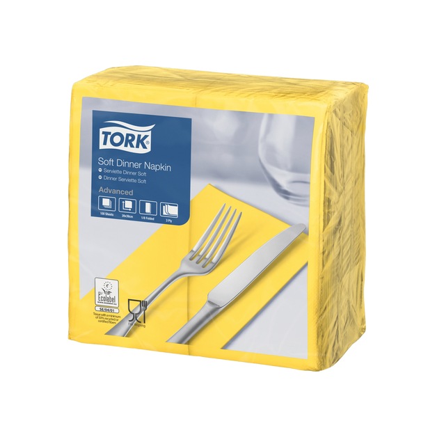 Tork Dinner Servietten 39 x 39 cm, gelb, 1/8 Falz, 3 lagig 100 Stk.