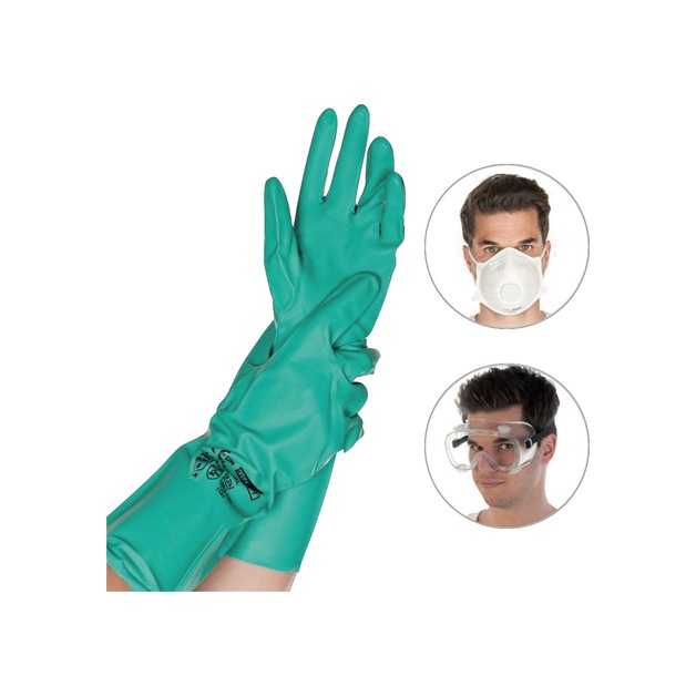 Hygostar Reinigungsset Handschuhe, Brille, Atemschutzmaske 3 - teilig