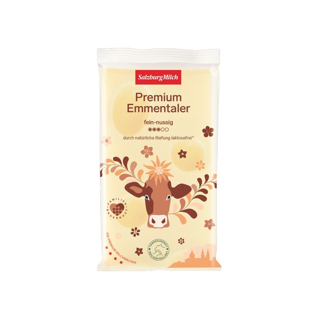 SalzburgMilch Premium Emmentaler 45% Fett i. Tr. traditionell aus Heurohmilch hergestellt 250 g