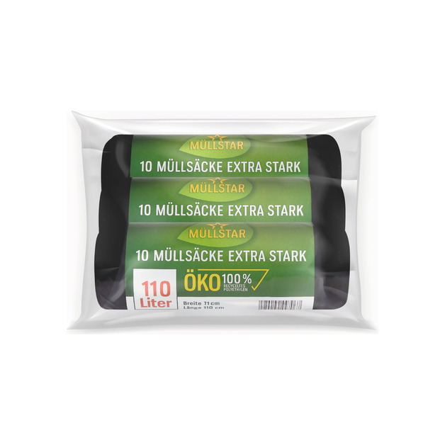 Müllstar Öko-Müllsack, extra stark schwarz lang 110l, 10Stk 3er