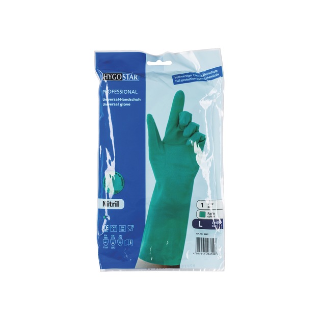 Hygostar Chemikalienschutz Handschuh Professional Nitril, grün, 34 cm, L 1 Paar