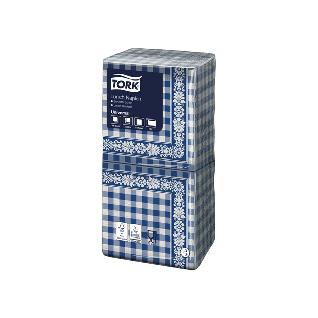 Tork Universal Servietten 33 x 33 cm, blau karo, 1/4 Falz, 1 lagig 400 Stk.