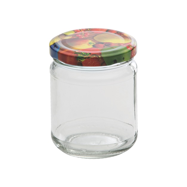 Einkochglas Inhalt = 212 ml, rund, mit Obstdekordeckel