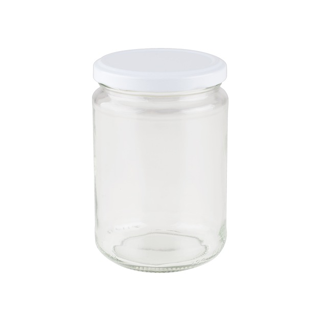 Einkochglas Inhalt = 390 ml, rund, mit Deckel weiß