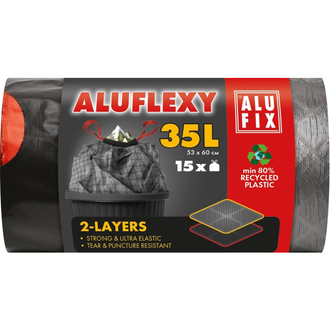 Alufix Müllsack mit Zugband 35l 15Stück Aluflexy grau