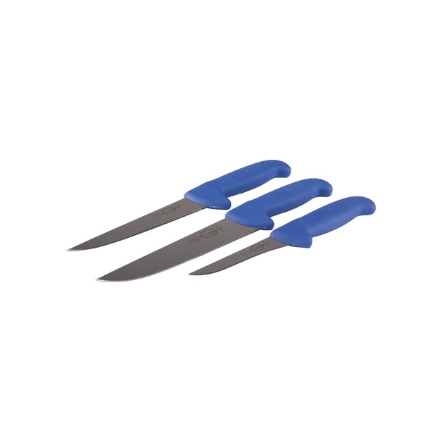 Dick Messer Set Ergogrip bestehend aus Ausbein/Stech/Blockmesser, blauer Griff, 3 tlg