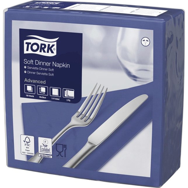 Tork Soft Dinnerservietten 39x39cm 100Stk 1/4F 3lg blau