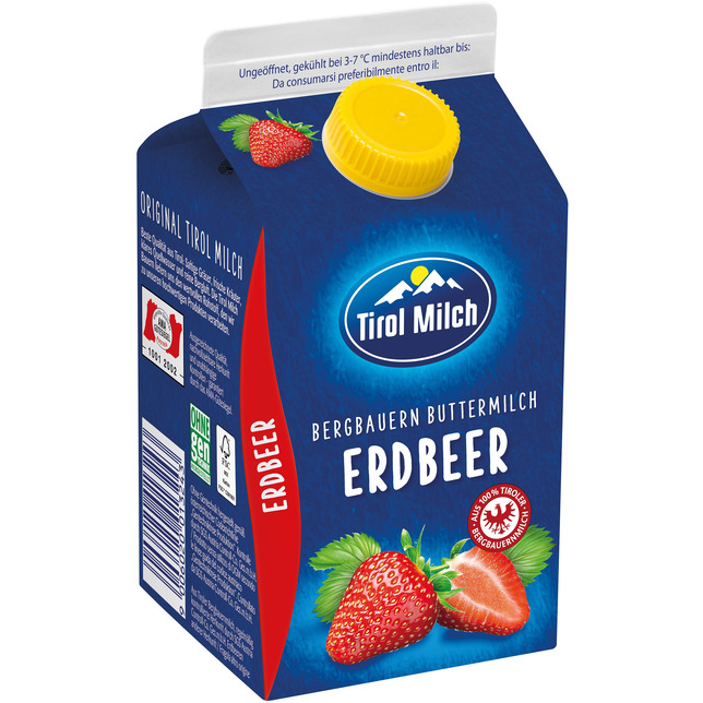 Tirol Milch Buttermilch Erdbeer 0,9% Fett 500g