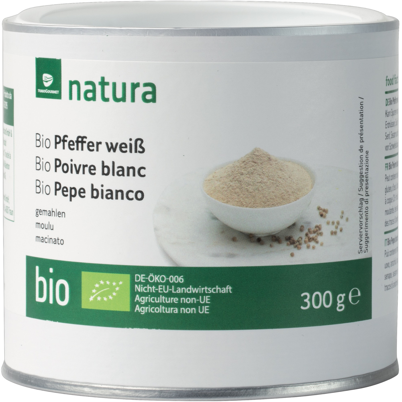 Transgourmet Österreich - Natura Bio Pfeffer, weiss, gemahlen 470 ml