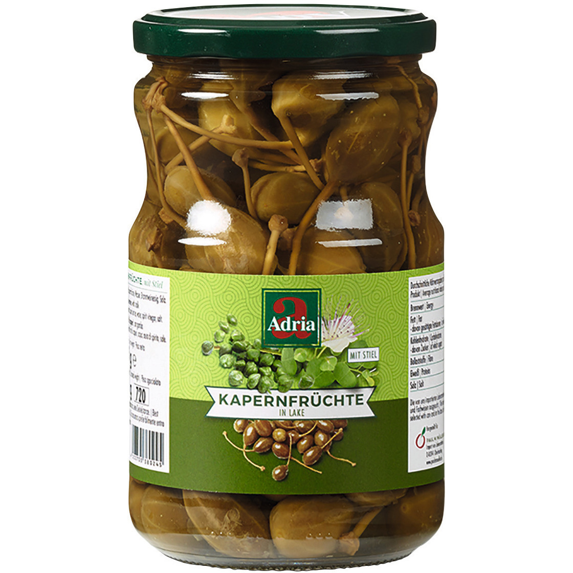 Transgourmet Österreich - Adria Kapern 15-20 mm mit Stiel 720 ml