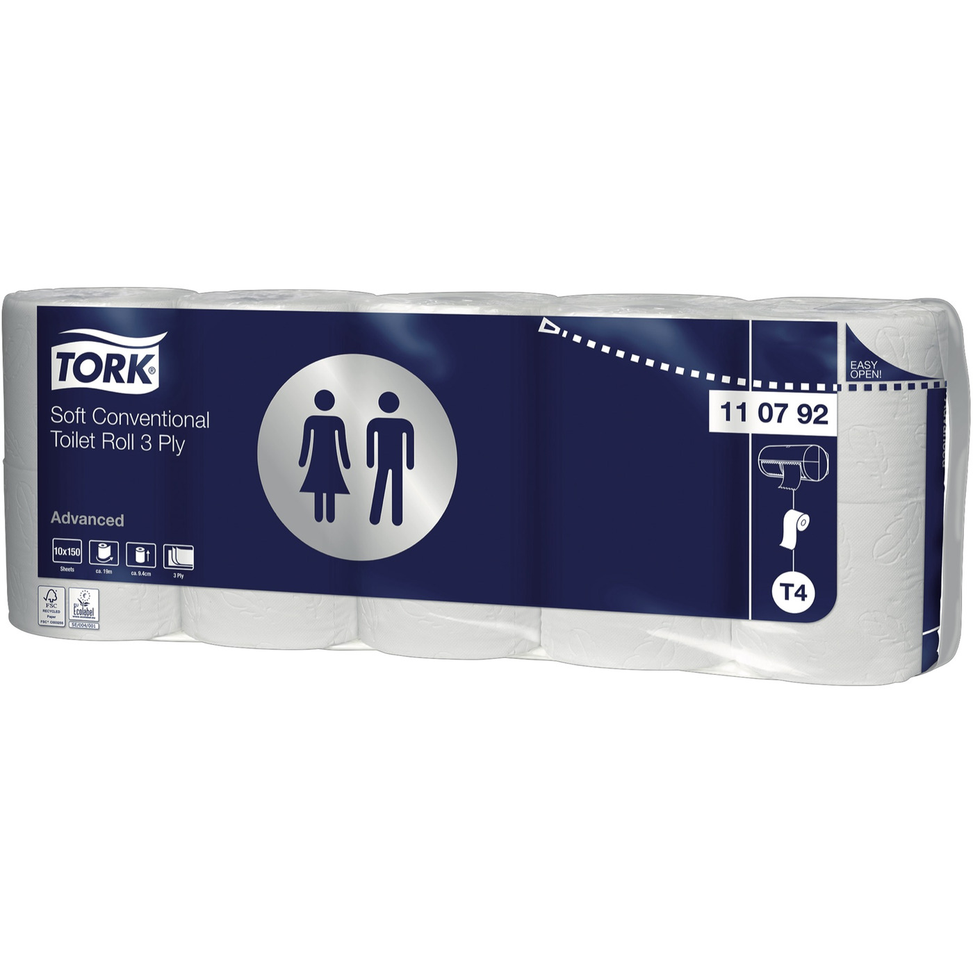 Tork T4 Toilettenpapier-Wandspender + 8x250 Blatt Nachfüllpack – Hygienisch, Geschlossen, Für Starke Frequenz